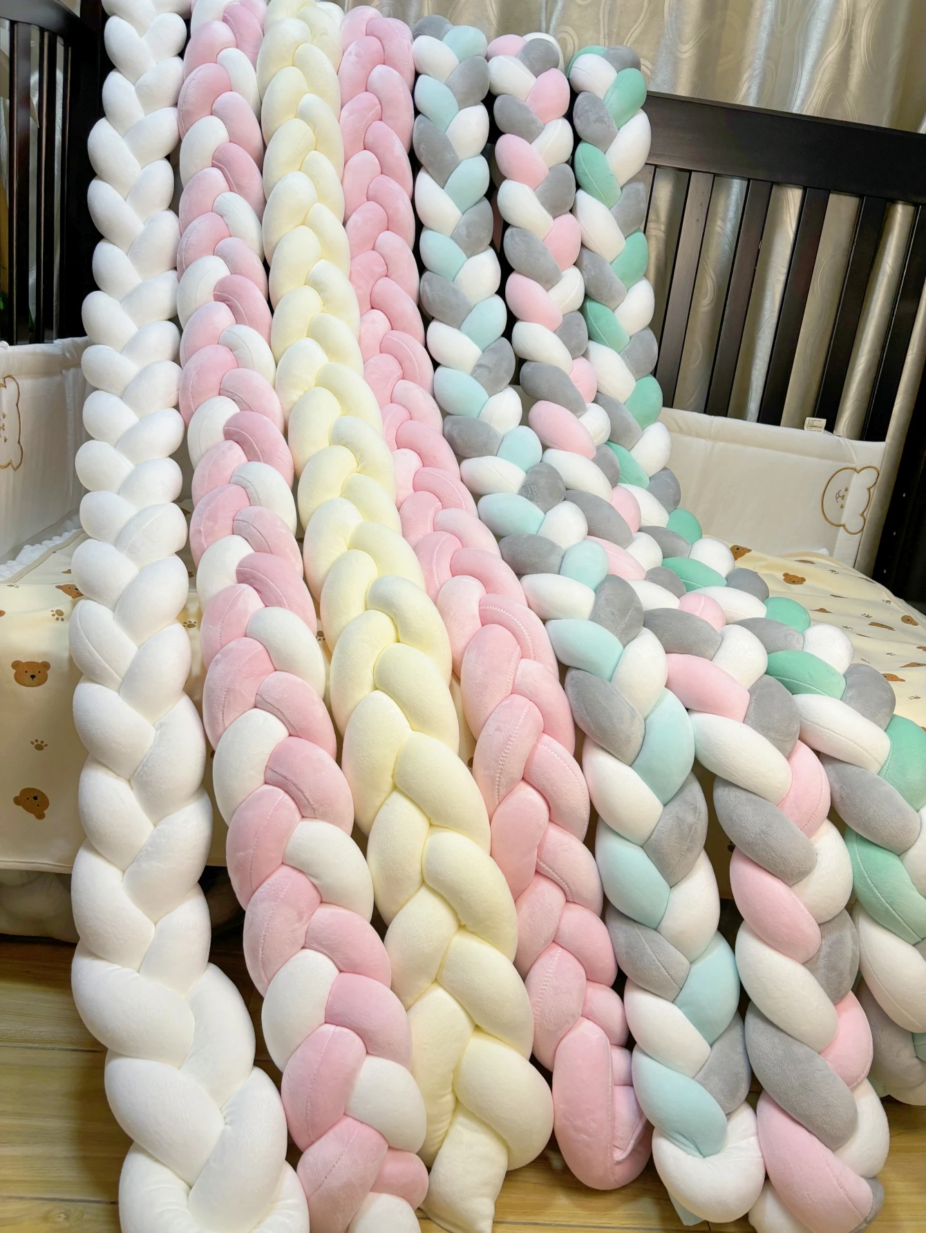 1M/2M/3M/4M Baby Bed Bumper Infant Cradle Cot Protector Knot Braid Bumper Plush Pillow Cushion Crib Anti-collision Room Decor crib bumper