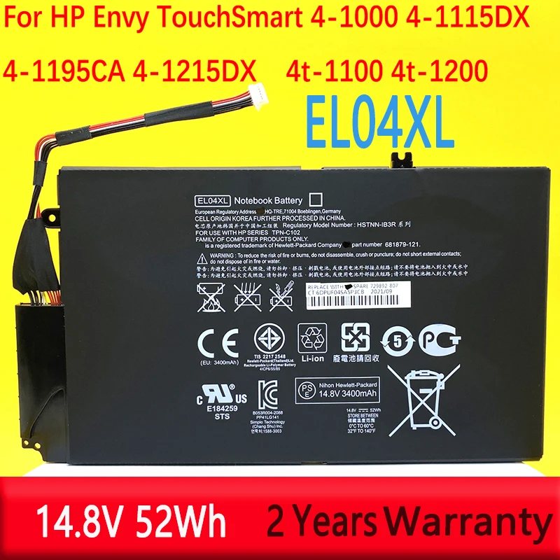 

EL04XL Laptop Battery For HP Envy TouchSmart 4 HSTNN-IB3R UB3R TPN-C102 ENVPR4 I5-3317U ENVY 4 4T-1000 681879-1C1 14.8V 3400mAh