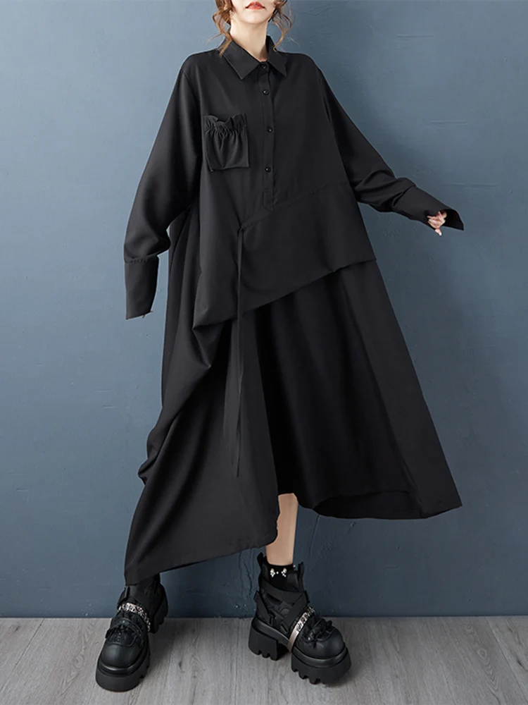 Irregular Patchwork Oversized Shirt Dresses For Women Spring Autumn New Long Sleeve Loose Casual Long Dress Elegant Clothes 2025