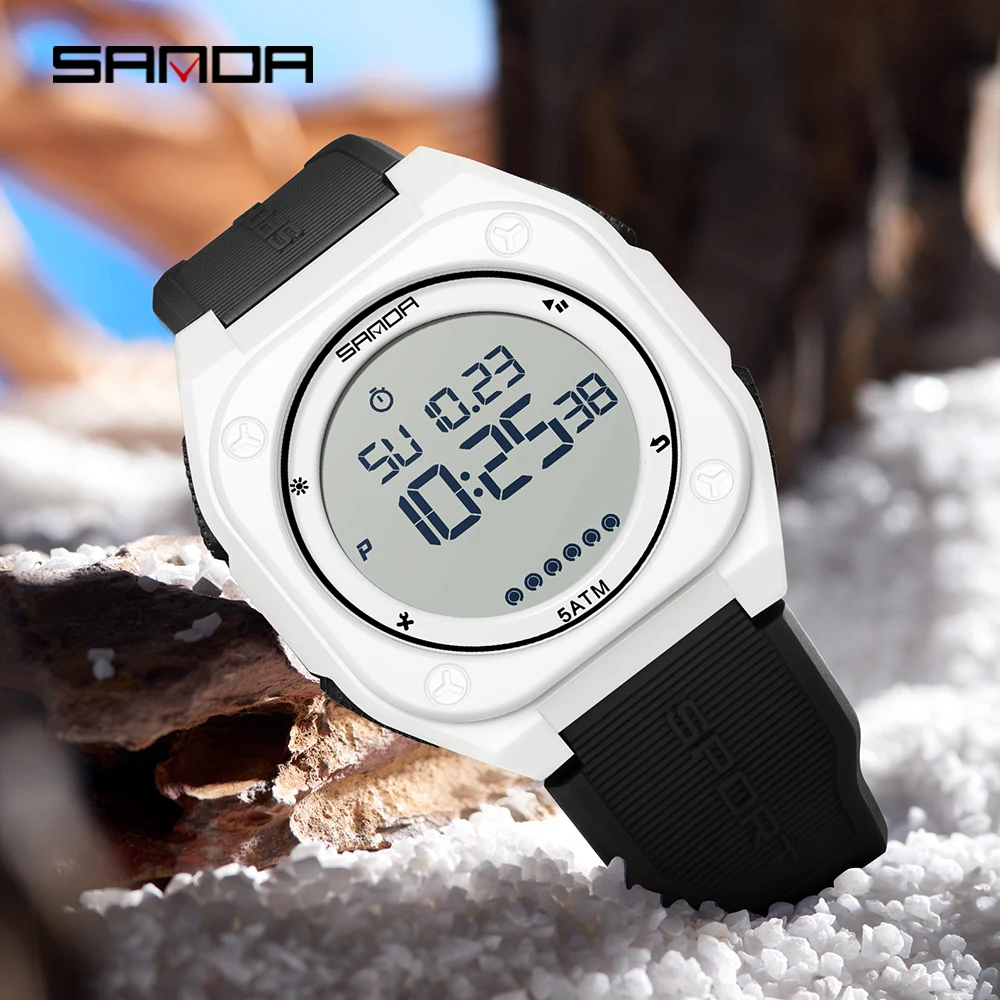 SANDA 6303Outdoor Sports Fashion Electronic Men's Watch Multi functional Alarm clock Chronograph Calendar Waterproof Men's Watch view 2