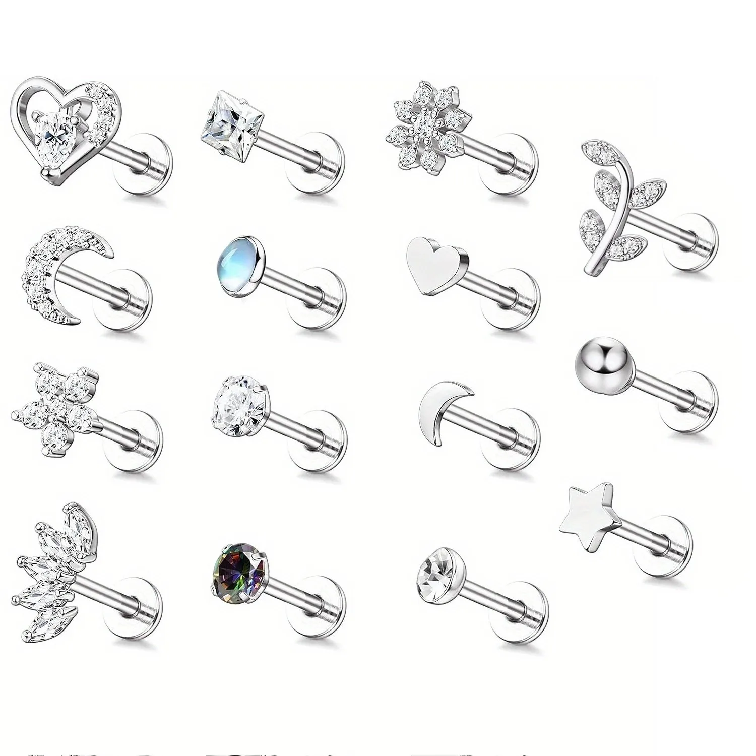 

BESTEEL 1Pc Stainless Steel Cartilage Ear Stud for Women 16G Tragus CZ Labret Ear Nail Lip Bar Nose Nail Piercing Jewellery