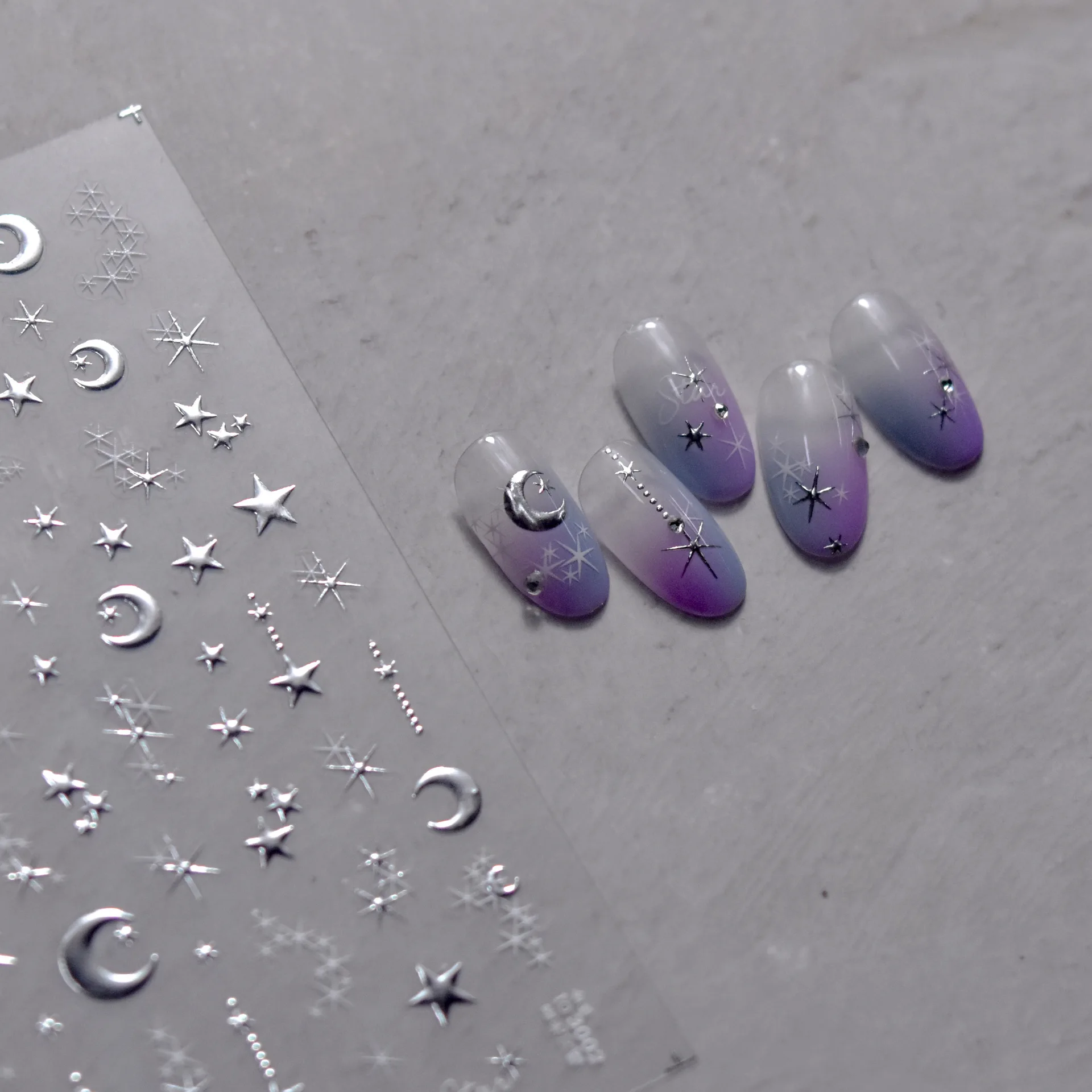 3D Gold Sun/Moon/Star Bronzing Nail Art Sticker 8*10cm Laser Star Moon Design Nail Decal Gold Silver Self-Adhesive Slider &*& 3