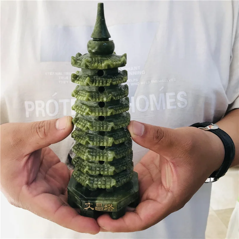 

18cm Natural stone jade pagoda point carved stone wenchang tower energy and chakra crystal healing crystals