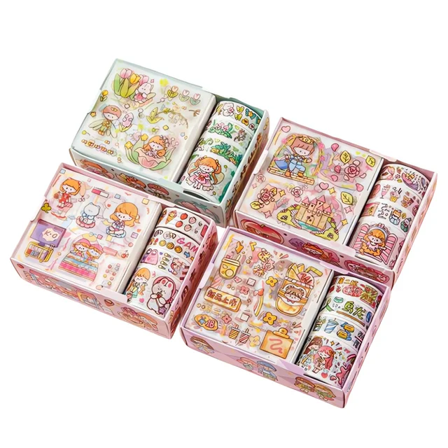 Cute Kawaii Washi Masking Tape Set, Memo Note for DIY Crafts Aesthetic Scrapbooking Sticker, Cute Animal Decorative Masking Tape 1
