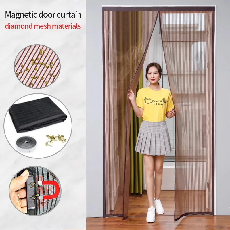 

Коричневая дверная занавеска с магнитным экраном, антипригарная сетка, автоматическое закрытие, противомоскитная сетка для экрана, москитная сетка для двери