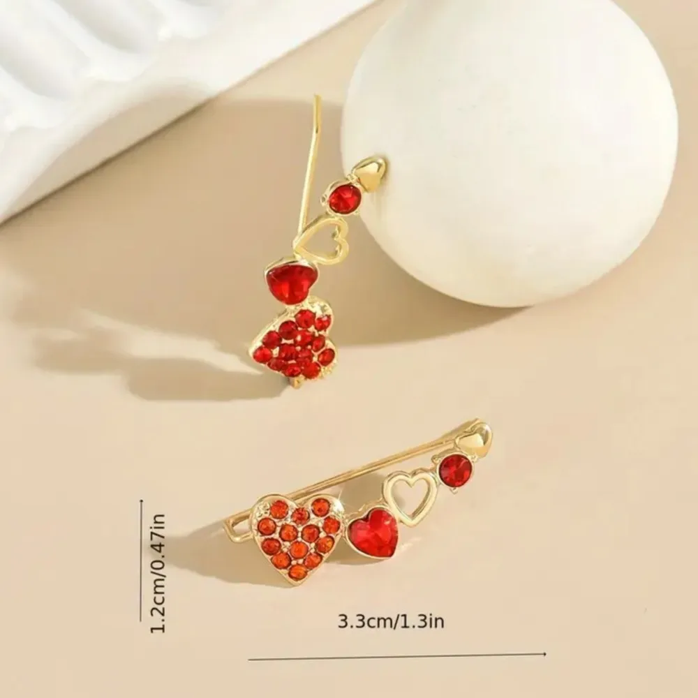 Inspirational Fashion Design Ear Bone Arch Dangle Earrings for Women Red Heart Zircon Stud Earring Party Jewelry Gifts