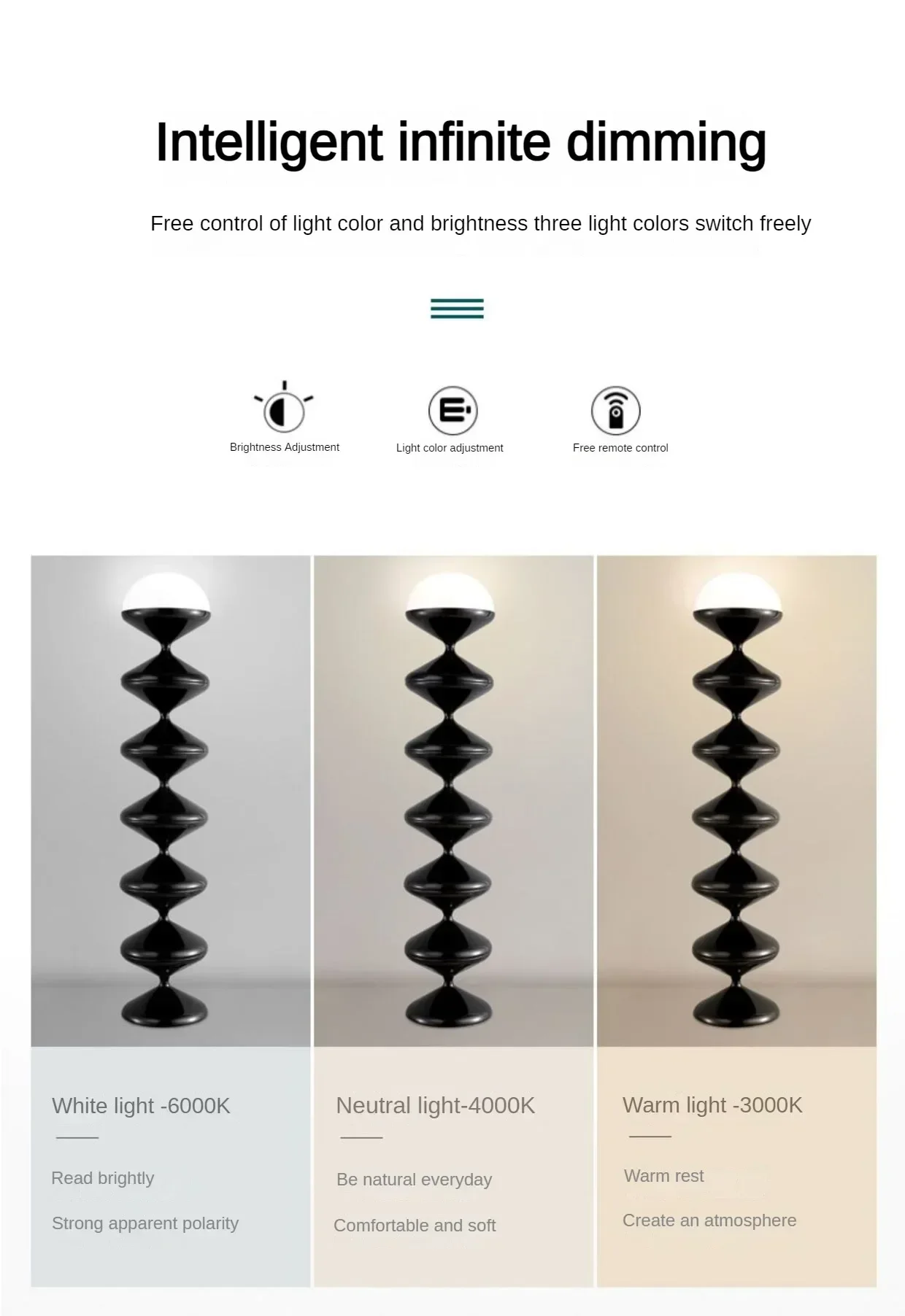 Description Picture 4 of itemNirdic Black/White Candy Floor Lamps Home Decoration Living Room Sofa TV Side Lighting Fixtures Bedroom Study Desk Lamp Dimmable