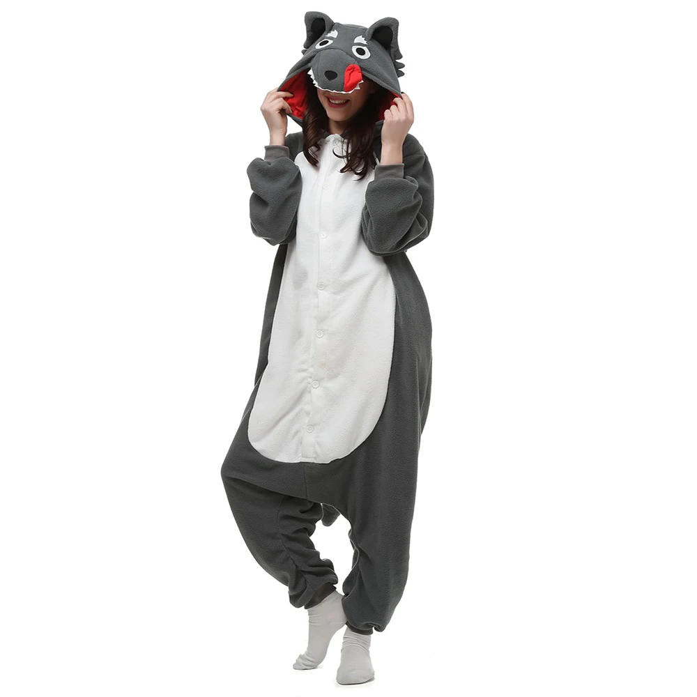 Women's and Men's Pajamas Wolf Animal Onesie Unisex Adult Flannel One-Piece Pyjamas Halloween Christmas Cosplay Costume Homewear