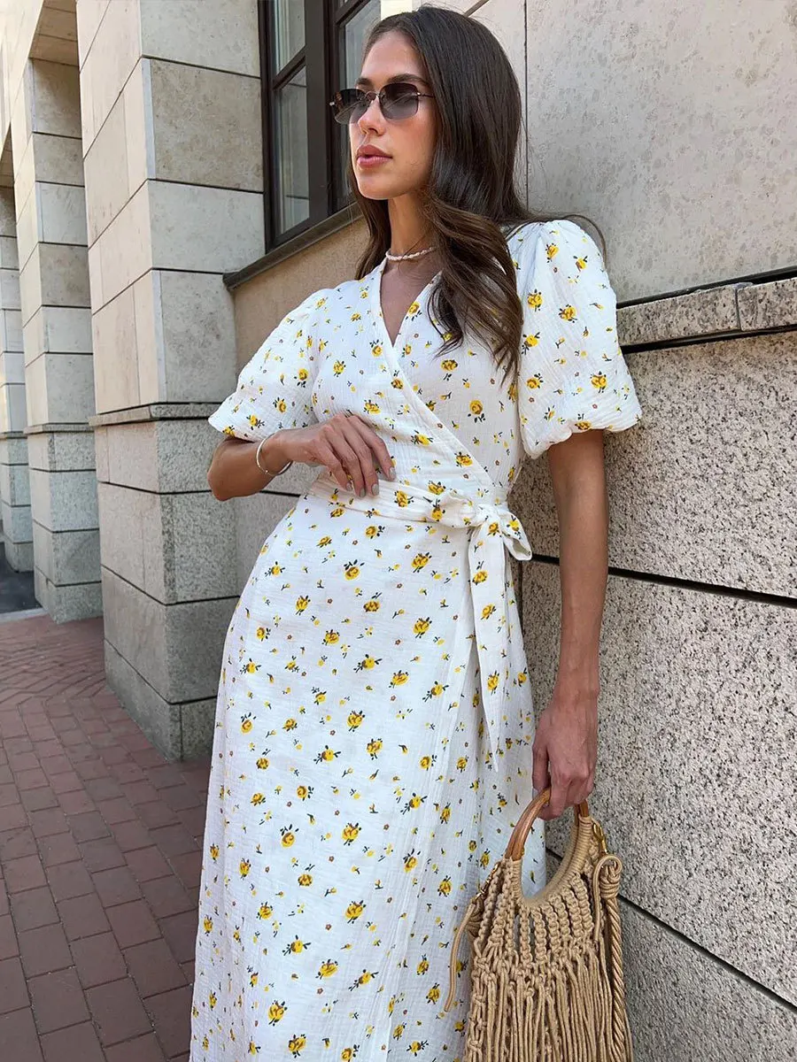 Women's Loose Fit Cotton Blend Maxi Dress with V-Neck & Short Sleeves S9558e5d21e6148769779ed2dbf0f8c05I