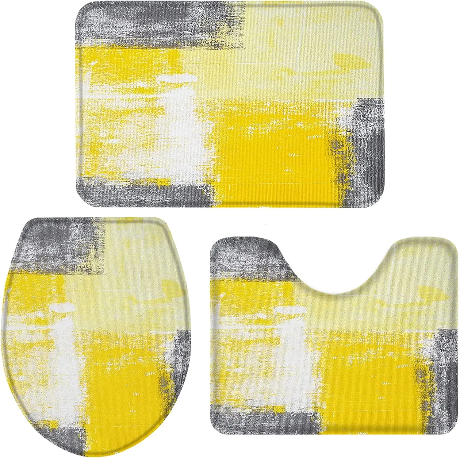 YellowGreyBathRugSet3PiecesToiletSeatCoverContourRug
