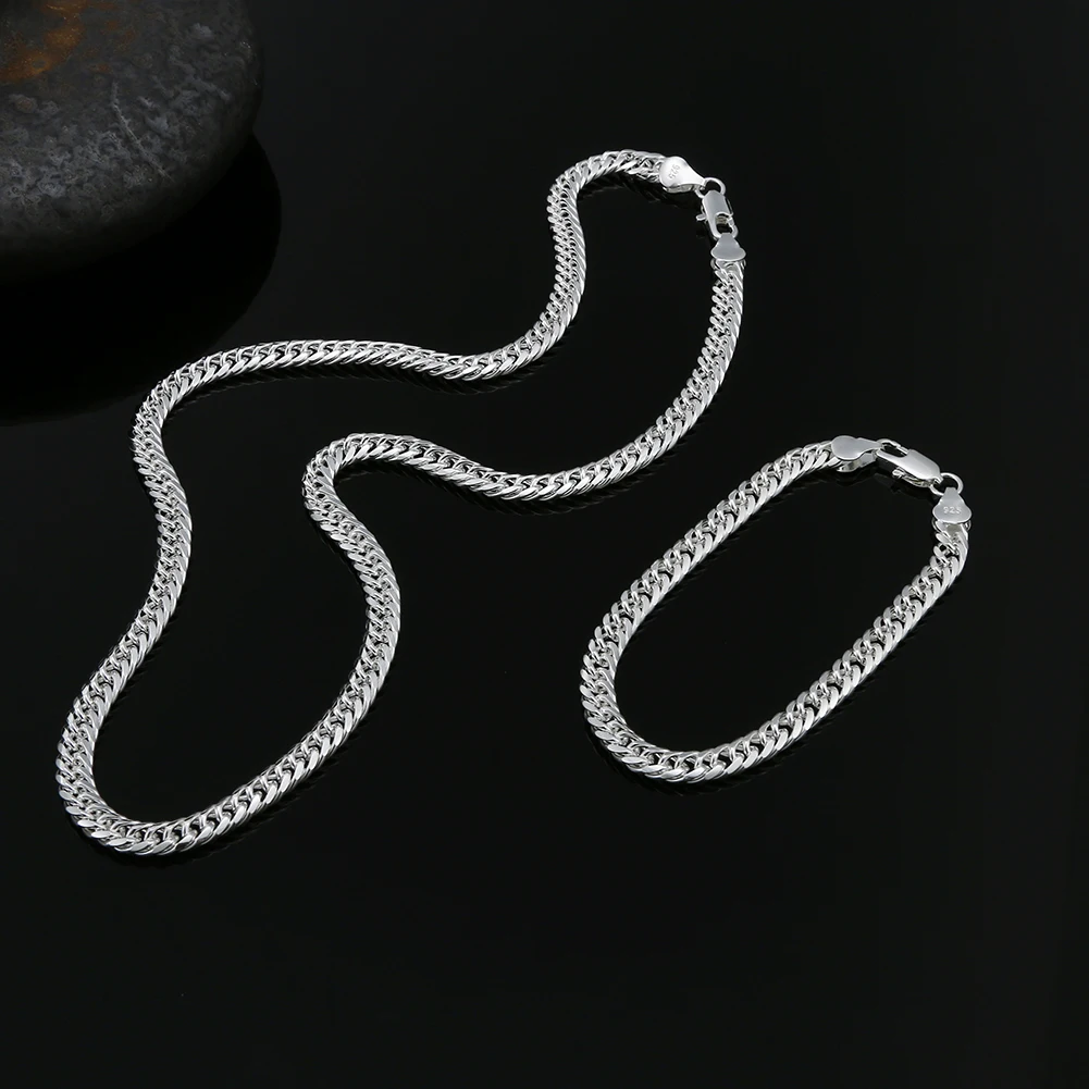 Mode Origineel Merk 925 Gestempeld Zilveren Man 6Mm Geometrische Ketting Armbanden Nekkalces Voor Vrouwen Feest Bruiloft Sieraden Sets