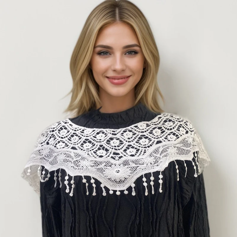 

White Lace Fake Collar Gentle Flower Hollow Out Shoulder False Collar Casual Versatile Daily Pullover Fake Collar