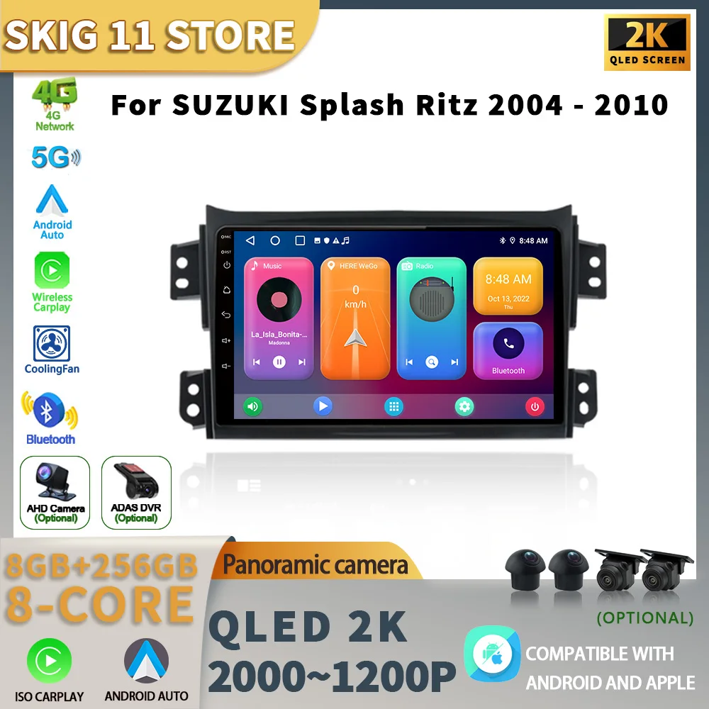 

Автомобильный беспроводной мультимедийный плеер Carplay, Android 13, для Suzuki Splash Ritz 2004-2010, 4G