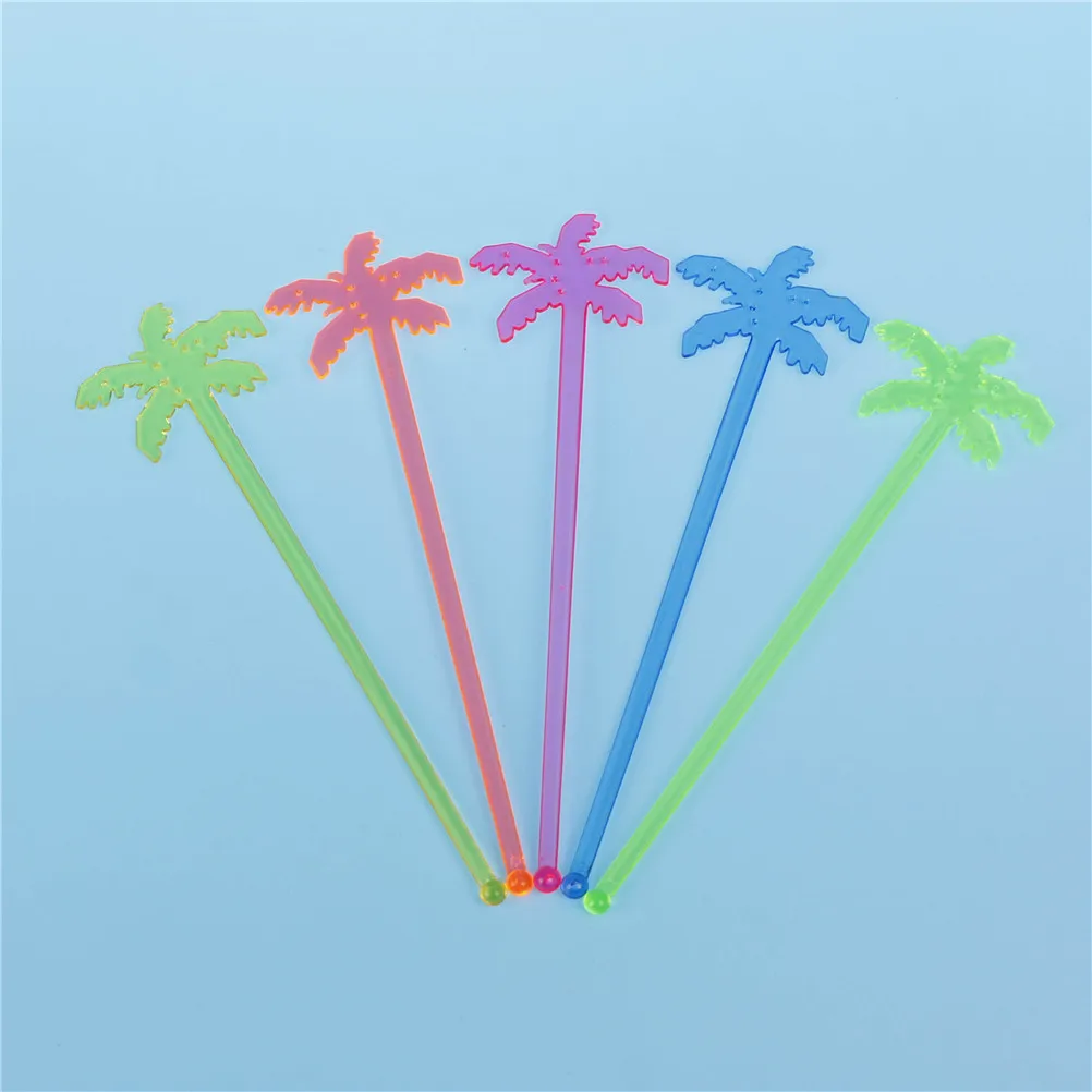 50pcs 18cm Plastic Coconut Tree Cocktail Swizzle Sticks Drink Stirrer Coffee Muddler Puddler
