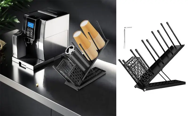 

Металлическая подставка для чашки, водонепроницаемая регулируемая подставка для кофейной чашки с отделением для фотографий и соломенным органайзером для баров