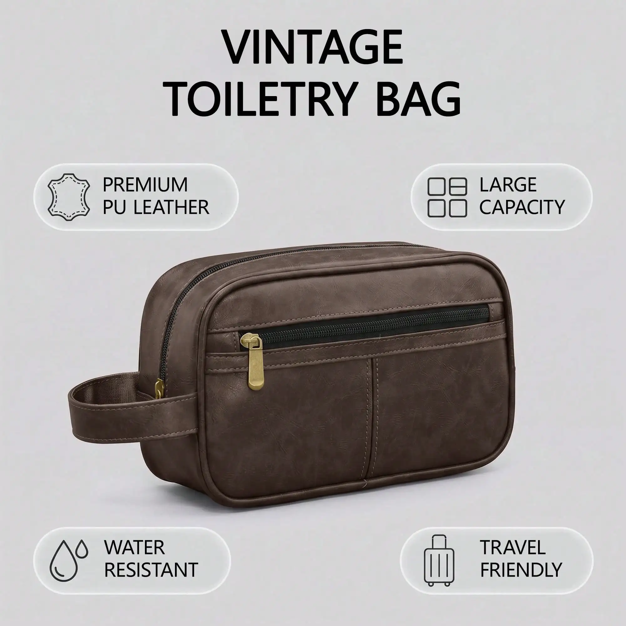 Retro Waterproof Leather Travel Toiletry Bag - Handheld Personal Care Organizer and Journey Essentials Gift