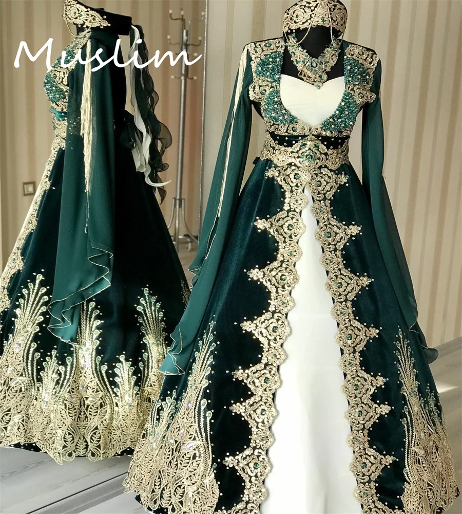 Турецкое зеленое свадебное платье 2023 кельтский кафтан Ближний Восток  арабский Косово готический с длинным рукавом иранская абайя невеста |  AliExpress