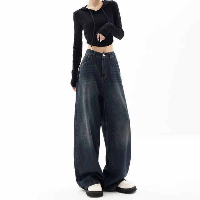 Pantalon à jambes larges Style de rue rétro, Design de Niche, longueur au sol, taille haute, coupe ample, jean amincissant pour femmes 5