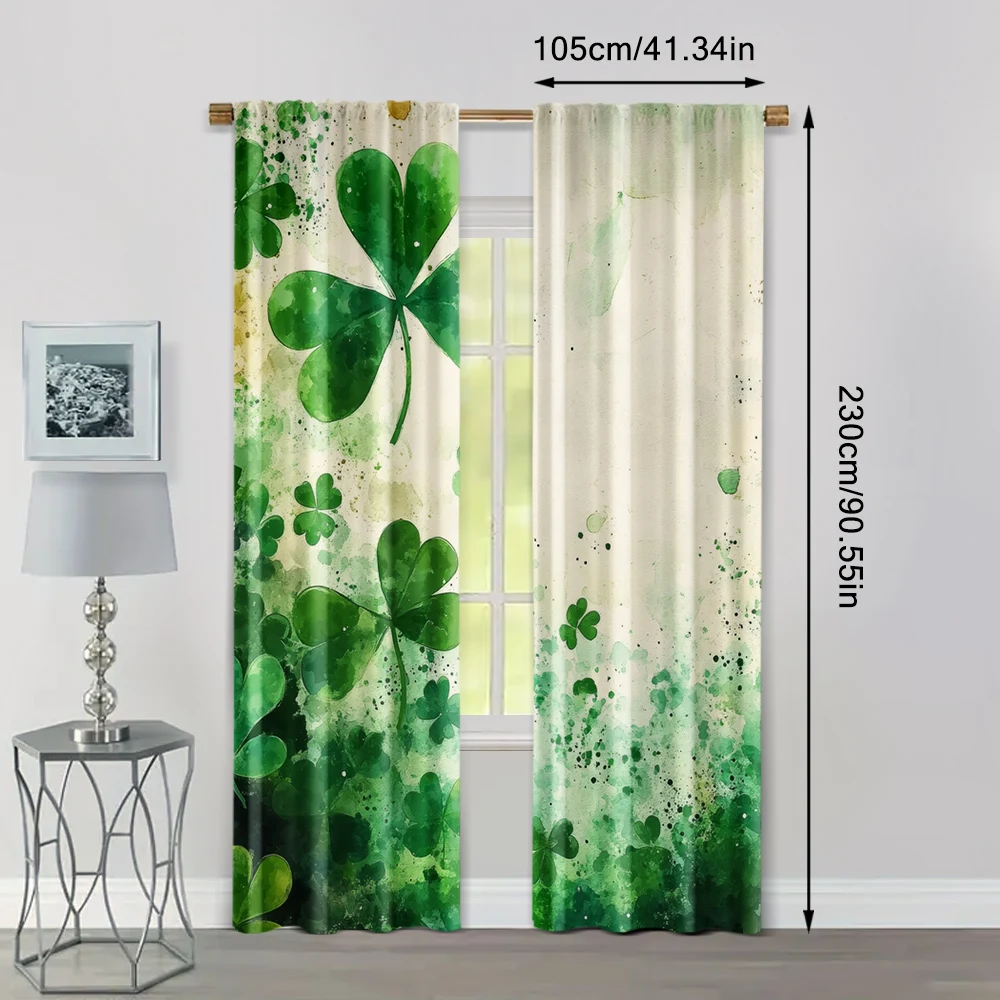 2pcs, Curtains 2D print Green Vitality Durable 100% Polyester Fabric (without rod) Thermal Insulation, and Room Darkening 4