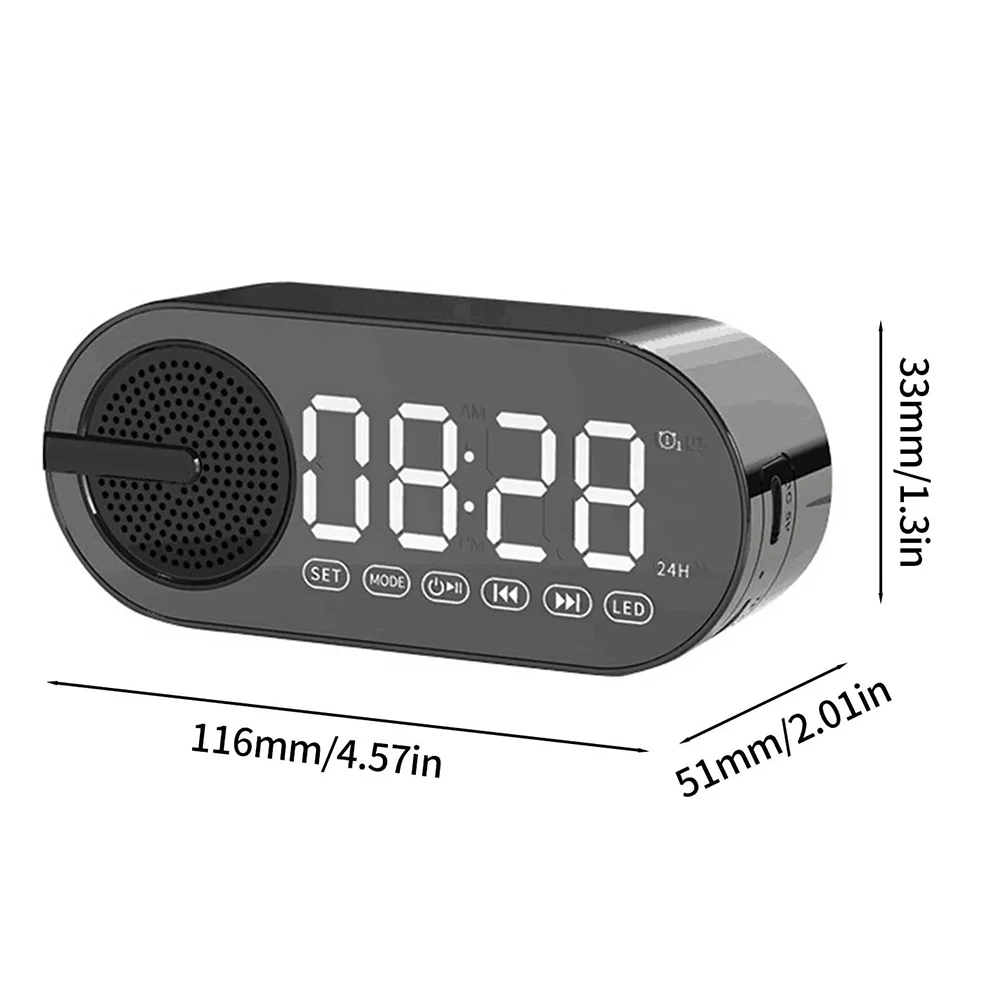 Wireless Bluetooth Speaker Alarm Clock LED Mirror Display 3D Stereo Sound Music Player with RGB Light FM Radio for Room Office