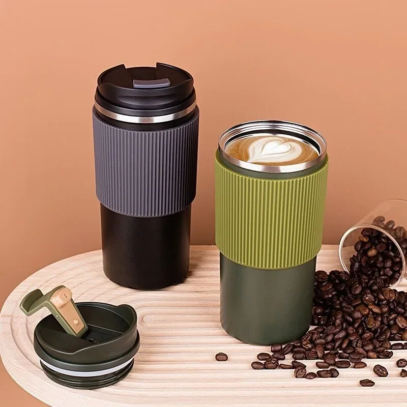 

304 stainless steel coffee cup large-capacity car-mounted direct drink anti-scalding silicone jacket heat preservation portable