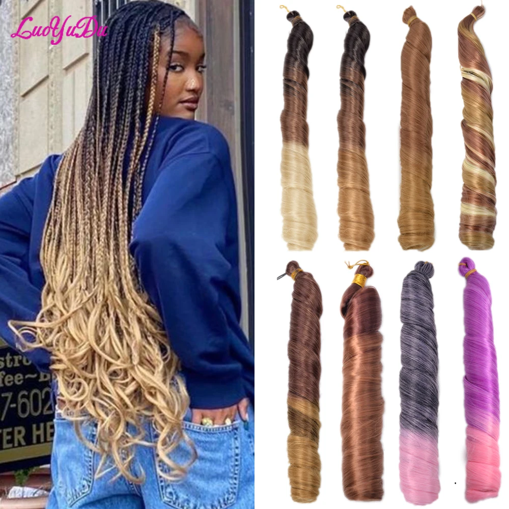 

Synthetic French Curls Braidiing Hair 24 Inches Loose Wave Crochet Braids Hair Ombre Spiral Curls Pre Stretched Extensions Bulk