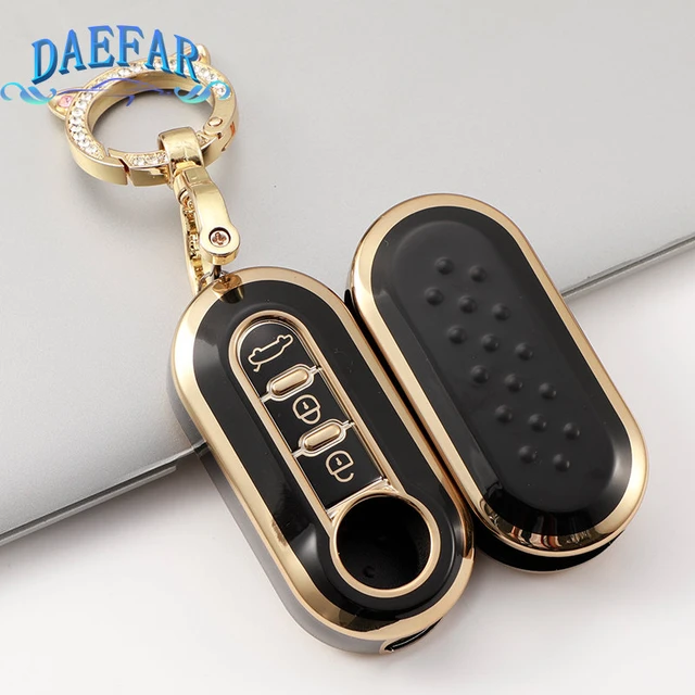 3 tasten TPU Gold Rand Auto Flip Klapp Schlüssel Fall Abdeckung Für Fiat  500 Remote Key Shell Halter Protecor Keychain zubehör - AliExpress