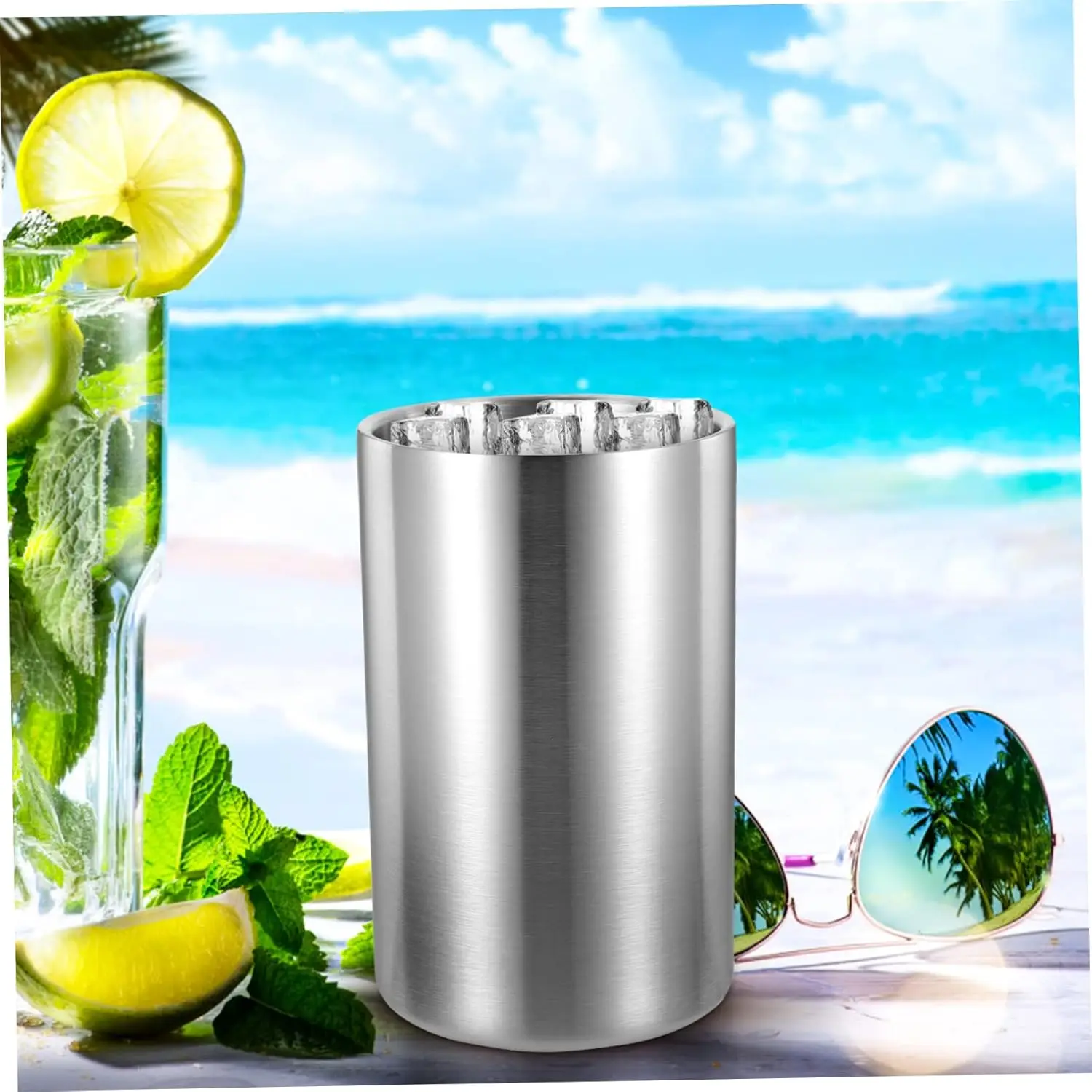 Double-Wall Stainless Steel Ice Bucket 1pc Wine Chiller