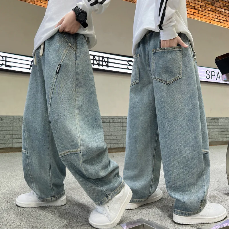  Teens Boys Trendy Cool Jeans Spring Autumn Style 2026 New Streetwear Children Loose Straight Denim Trousers 2