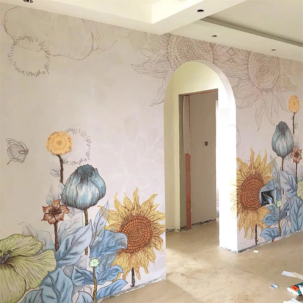 mural sol girassol flor sala de estar quarto fundo tv 03