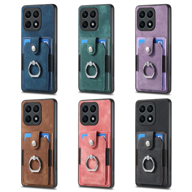 Luxury Leather Card Holder Case with Ring Stand and Magnetic Back Cover