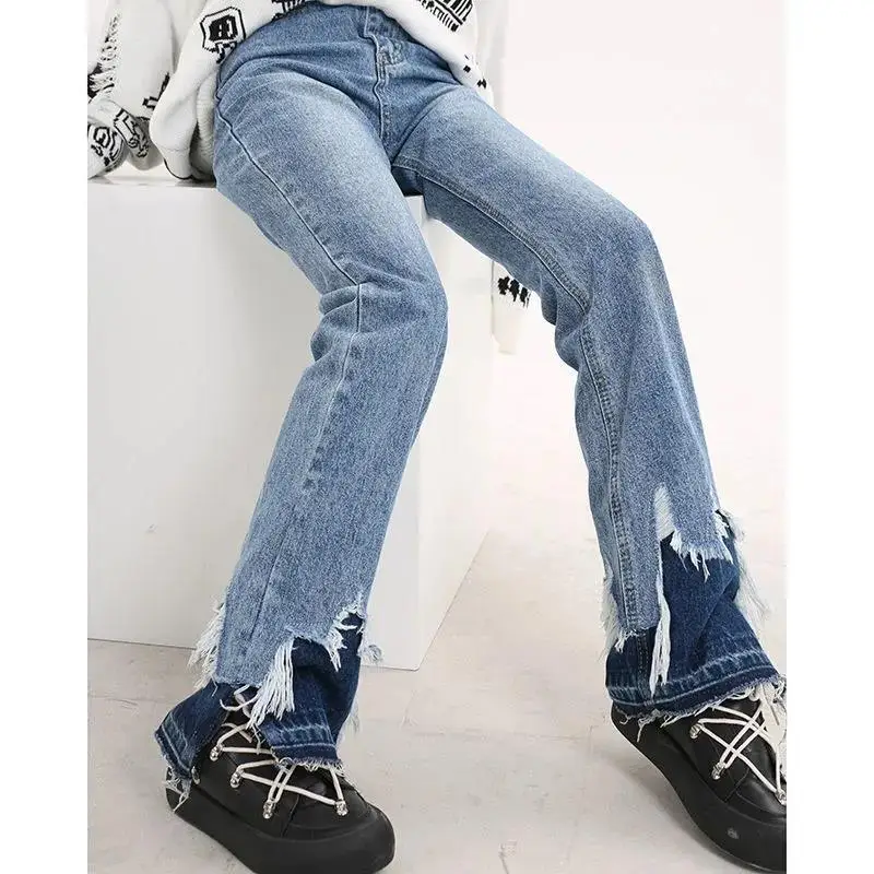 Casual Loose Women Jeans Spring Autumn 2022 New Arrival Wide Leg Pant Chic Denim Trousers High Waist Frayed  Jeans