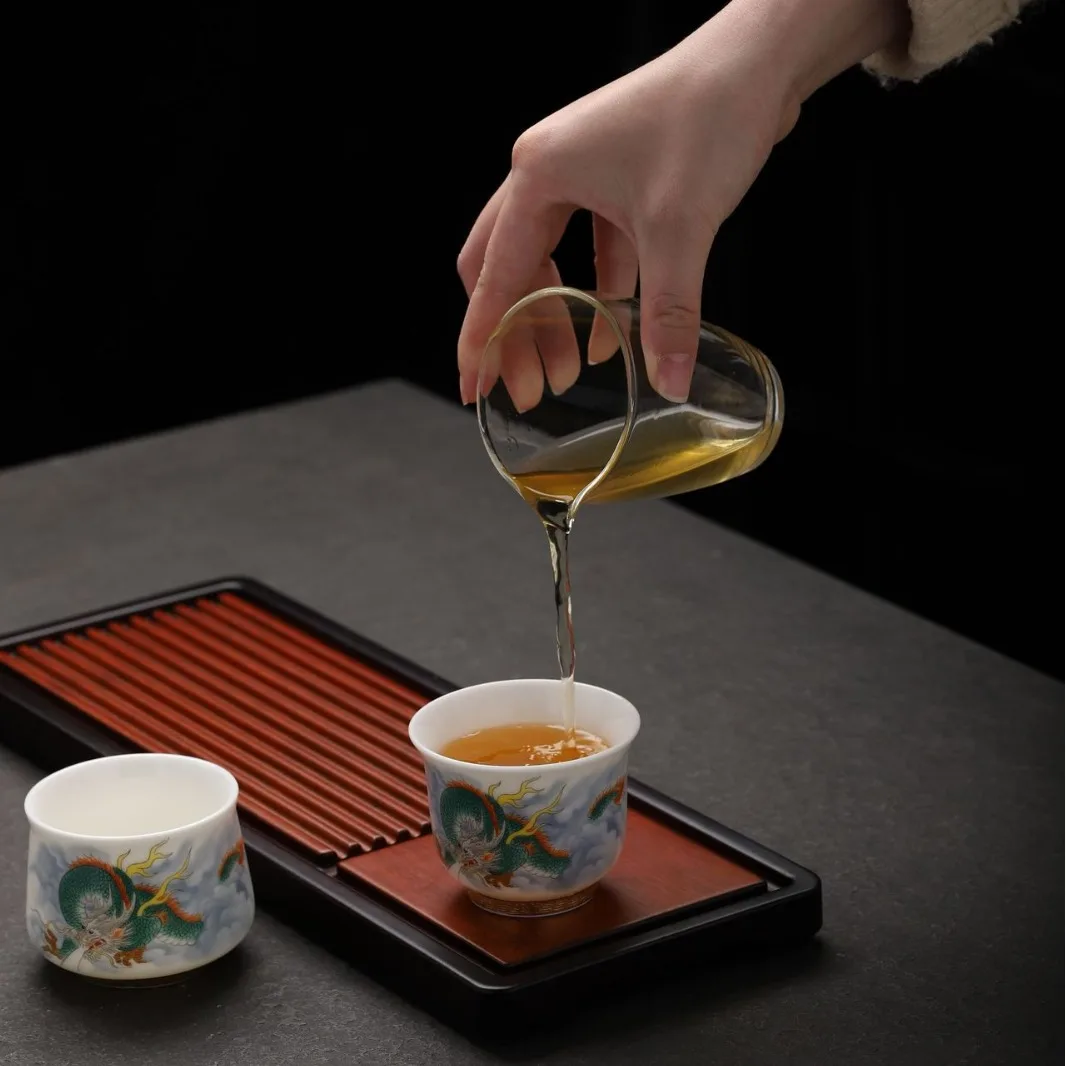 White Jade Dragon Flying in the Sky Master Cup Gold Tea Cup White Porcelain Single Household Tea Set Commercial Gift