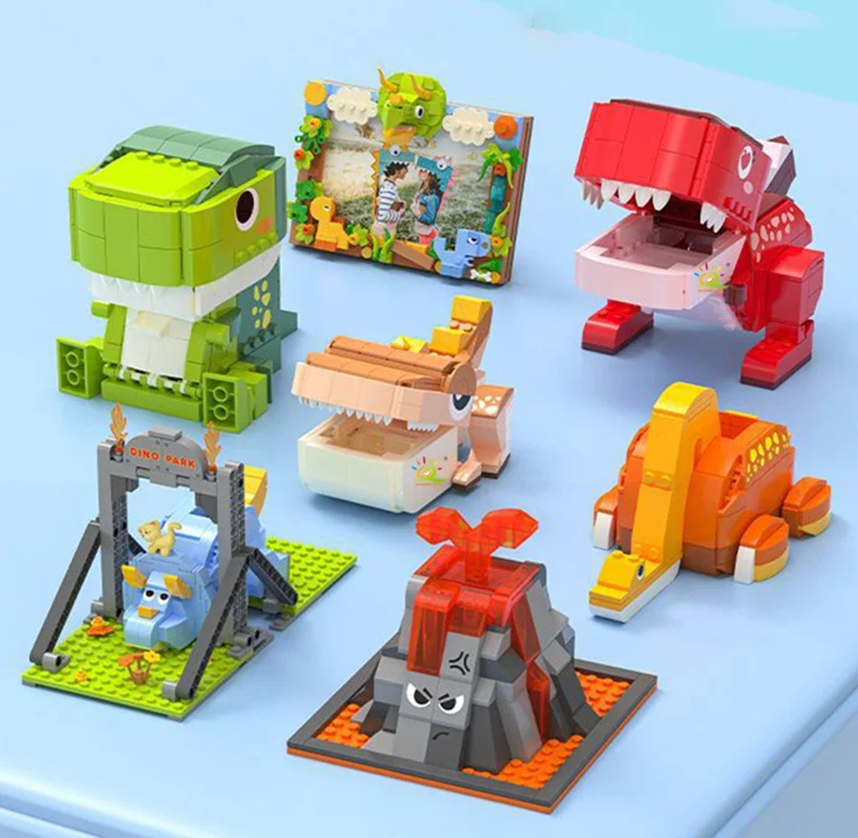 Jurassic Dinosaur World Pen Container Building Blocks,Creative T-Rex Storage Box, Fai Da Te Photo Frame Brick Ideal Pencil-Box Toy Gift