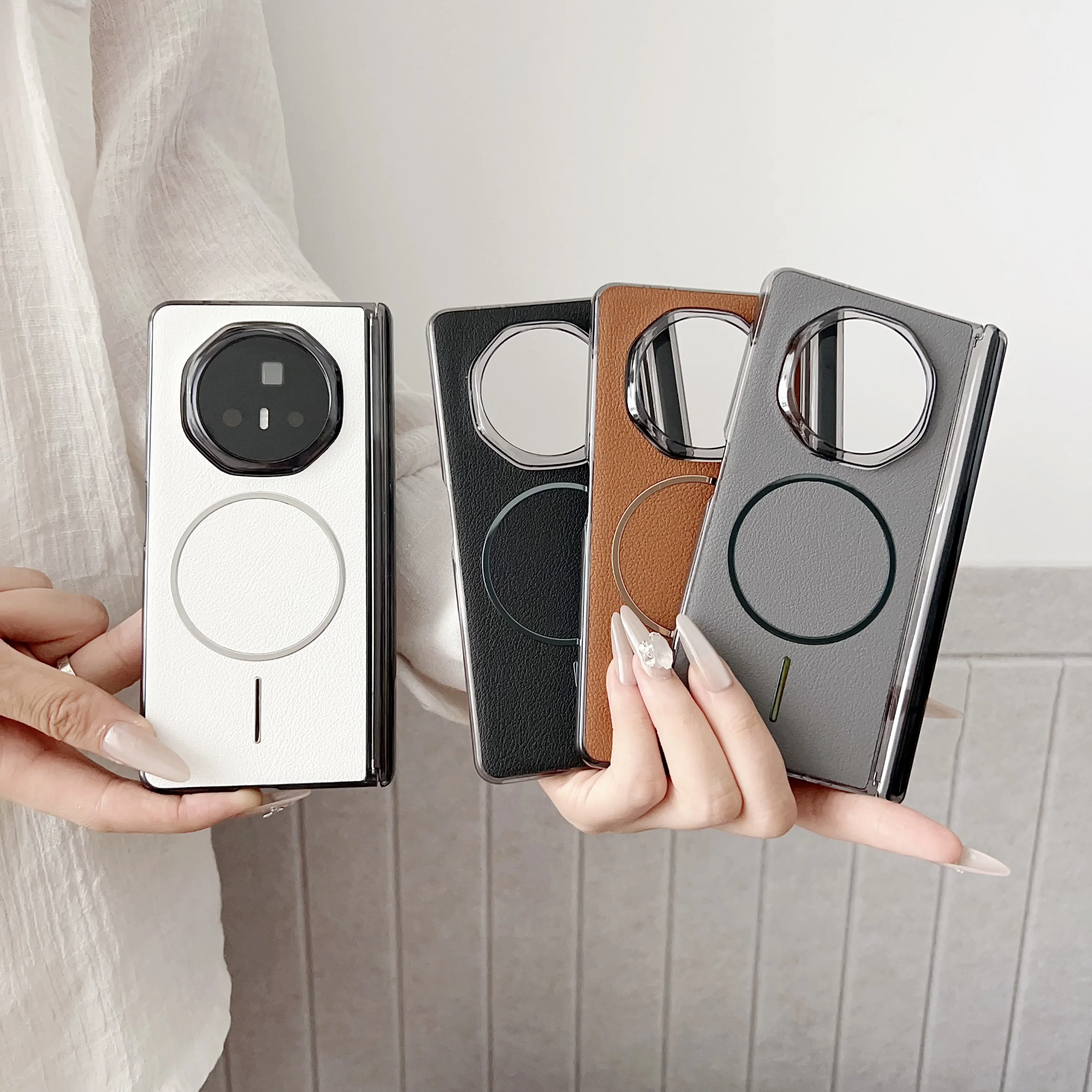 Premium Hard PU Leather Magnetic Protective Case - Wireless Charging Compatible Cover