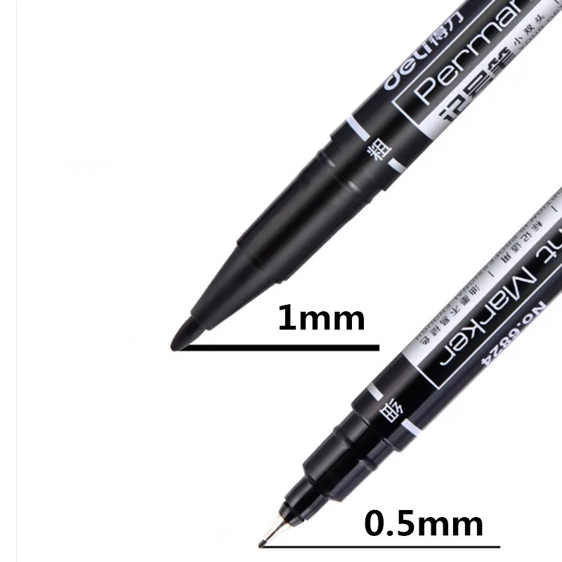 델리 0.5/1mm 듀얼 팁 파인 라인 마커 펜 빠른 건조 영구 방수 오일 CD 패브릭 타이어 그림 쓰기 도구 사무용품