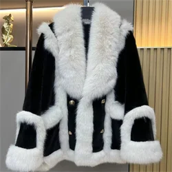 color fashion coat fur female winter new black and white lamb coat fur