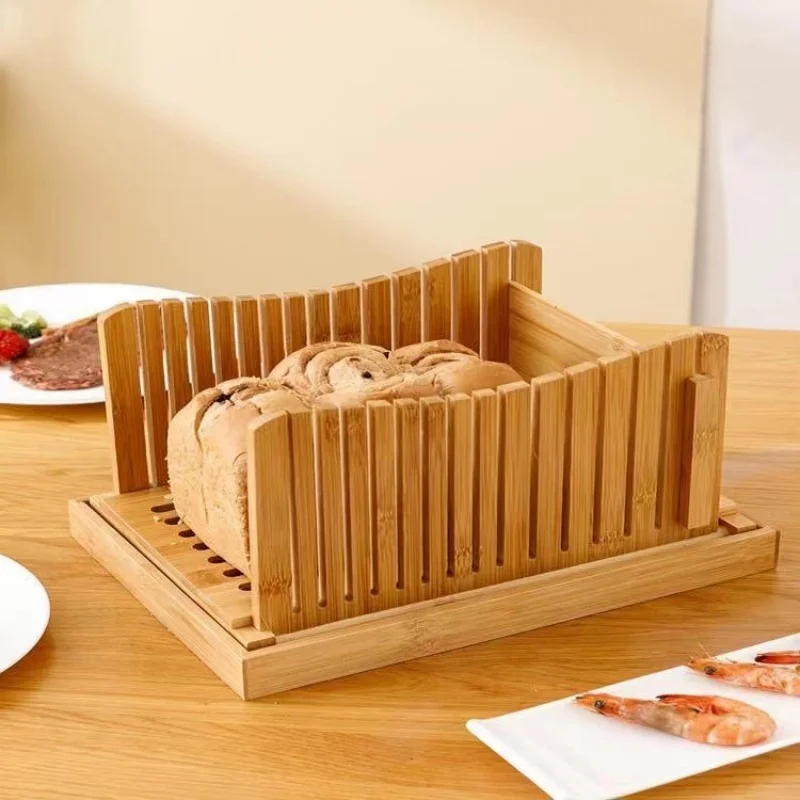 Home-use Manual Bread Slicer, Bamboo Bread Slicer, Adjustable Thickness, with Tray for Holding Breadcrumbs, Baking Supplies