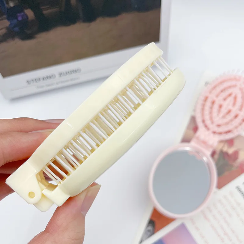 2-in-1 접이식 빗 거울 미니 휴대용 두피 마사지 빗 여행 외출용으로 완벽 휴대하기 쉬운 이상적인 선물