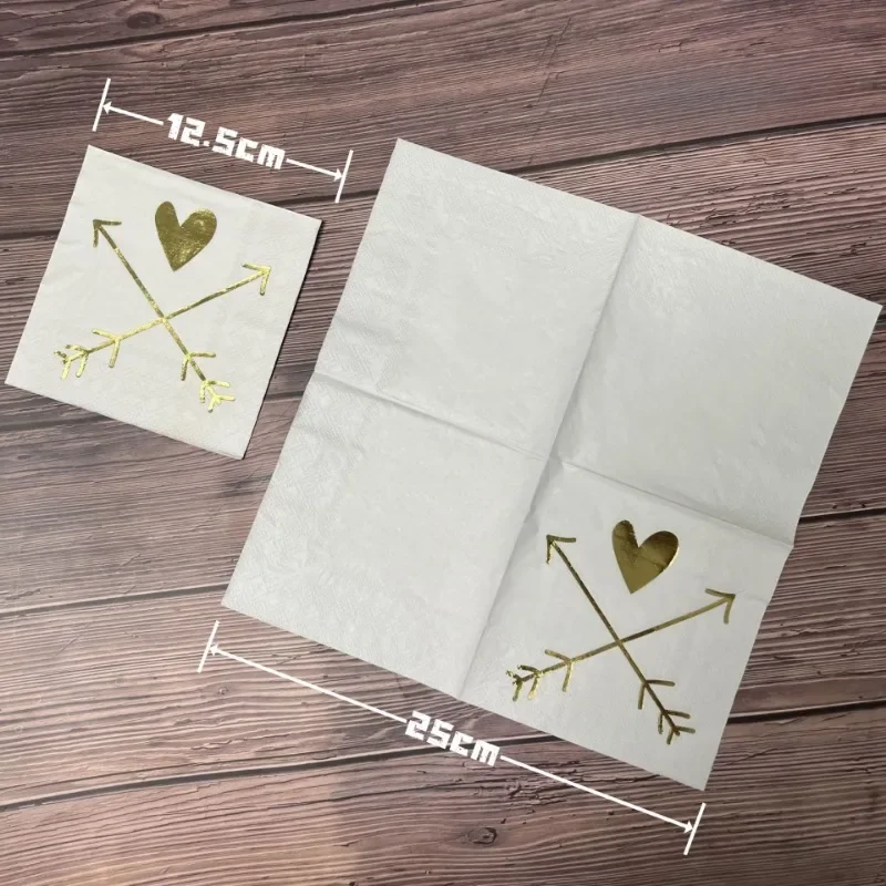 20pcs 25*25cm 3-Ply Valentine's Day Proposal Love Cupid's Arrow Foil Napkins Party Decoration Square Paper Placemats