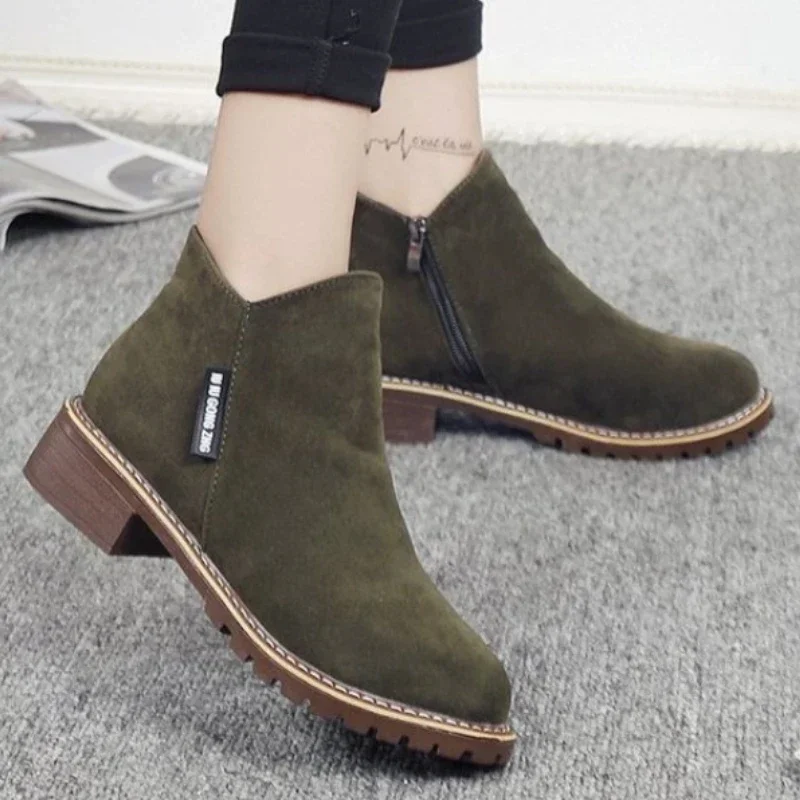 

Women's Plus Size Suede Chunky Heel Ankle Boots 2023 Winter Fashion New Side Zipper Heeled Shoes for Women Dress Botas De Mujer