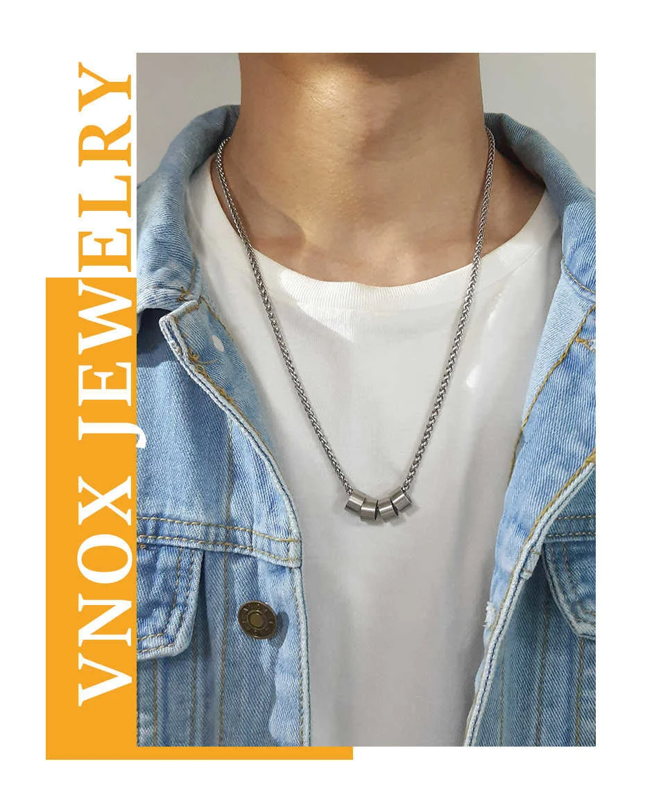 Vnox 2-6 Perlen Kostenloser Personalisierte Familie Name Halsketten für Frauen Männer Edelstahl Rohre Anhänger Einzigartige, Papa mann Geschenk – Detail 7