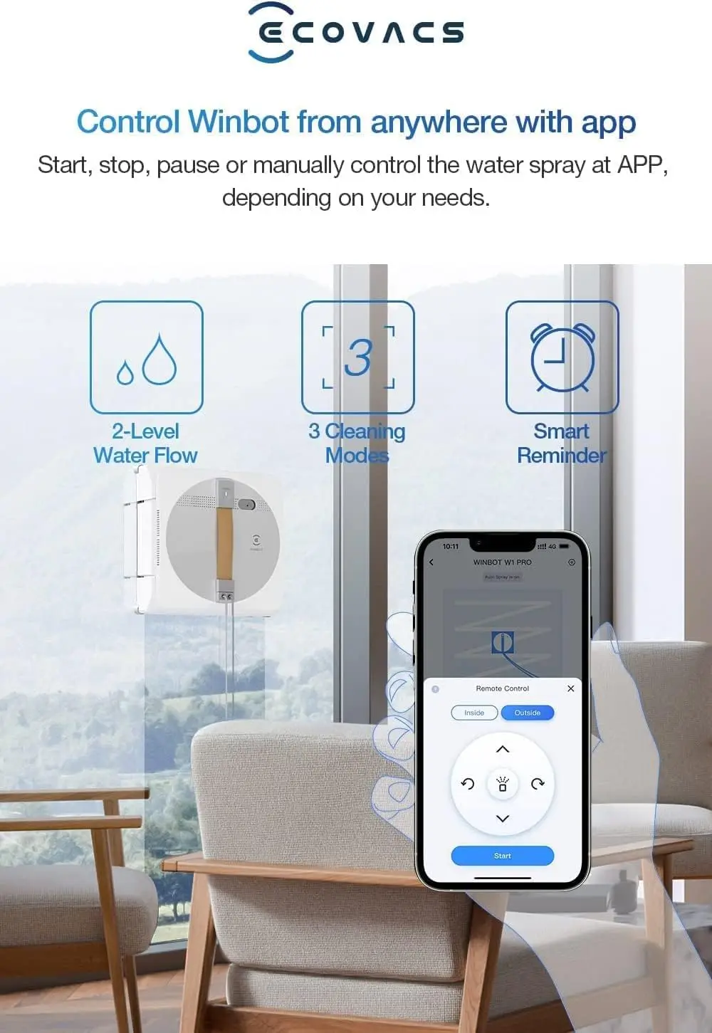 Winbot W1 Pro Window Cleaning Robot, Intelligent Cleaning with Dual Cross Water Spray Technology, Win SLAM 3.0 Path Plan 6