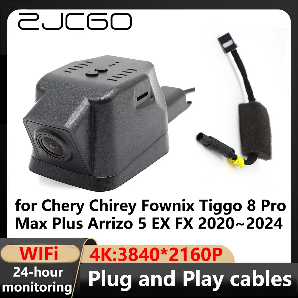 Zjcgo 4K Wifi 3840*2160 Dvr Dash Cam Videocamera Videoregistratore Per Chery Chirey Fownix Tiggo 8 Pro Max Plus Arrizo 5 Ex Fx 2020 ~ 2024
