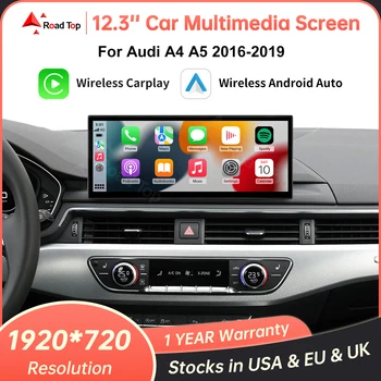 Pantalla Linux de 12,3 pulgadas, pantalla Multimedia inalámbrica CarPlay para coche para Audi A4 A5 2016-2019 con Android Auto Airplay, función de enlace automático 1