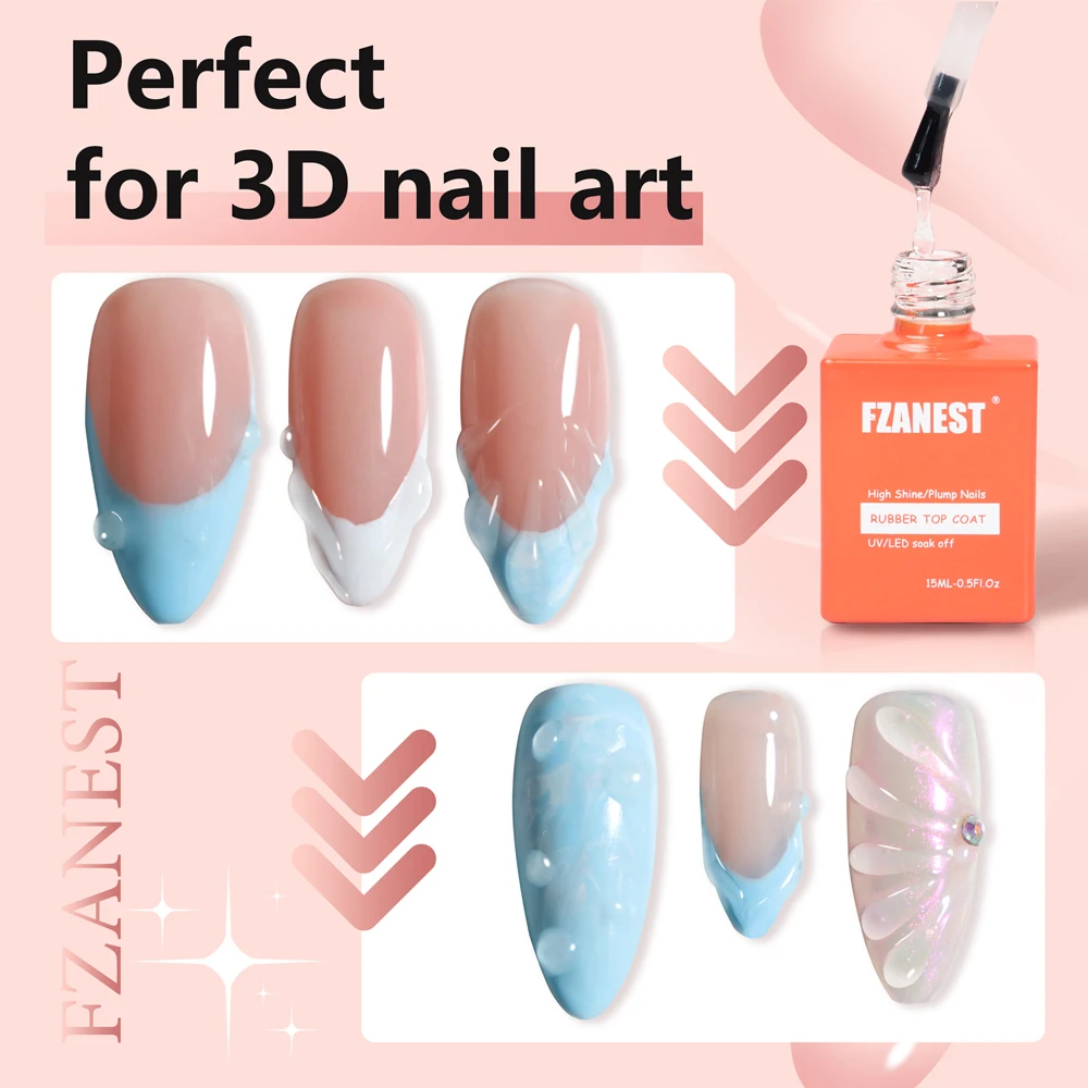 FZANEST Nail Supplies Rubber Top Coat Uñas Nail Tech Thicker Gel Nail Polish 3D Design Gel Nails Art Shell Nail Polish 5