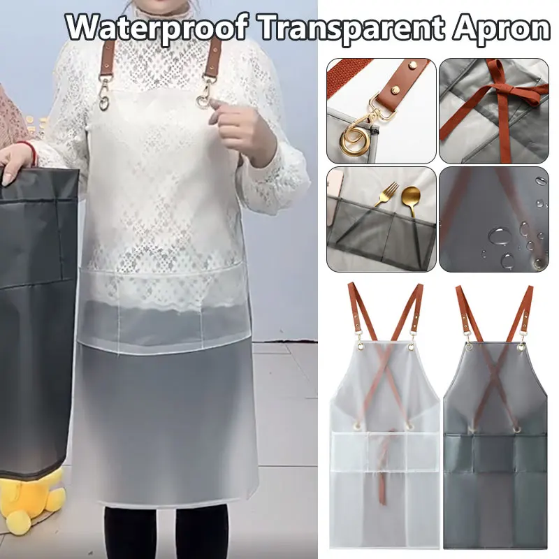 

Transparent Waterproof Apron Kitchen Hair Nail Salon TPU Man Women Household Kitchen Cooking Apron TPU Work Clothes