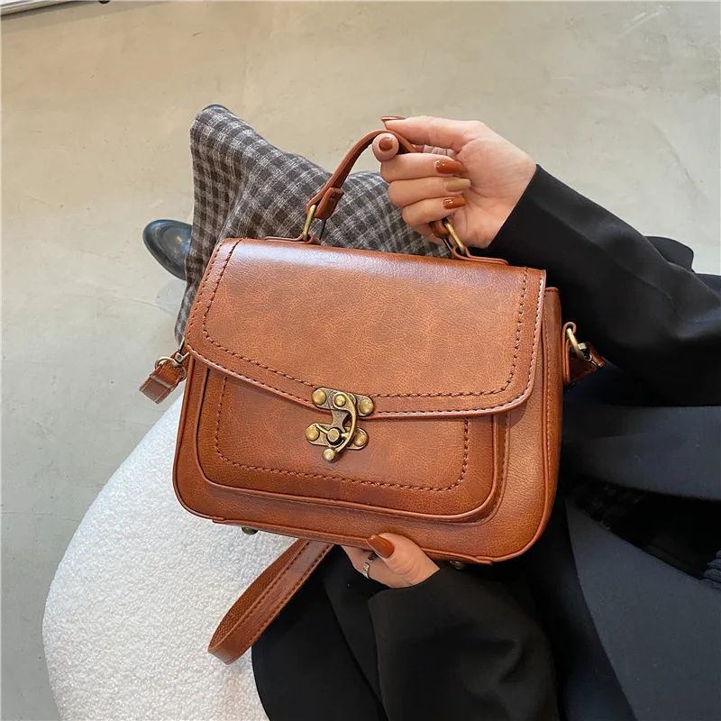 Retro Leather Crossbody Bag Brown Bags Women Retro Retro Lock