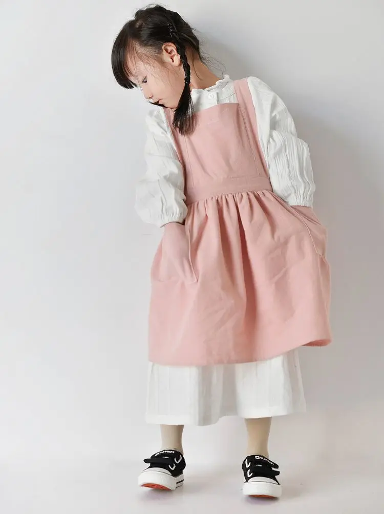 Kids Cotton Apron Dress Parent-Child Baby Children Baking DIY Skirt Solid Color Art Advertising Kawaii Kitchen Accessories