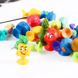 20Pcs Cartoon Silicone Vegetables and fruits Mini Doll Children Suction Cup Toys Sucker Dolls Suction Cup Puppets Capsule Model